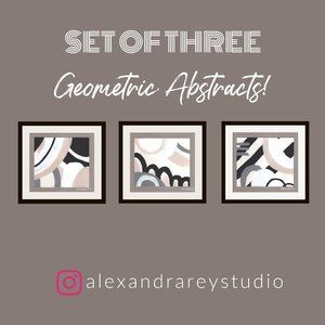 Set Of Three Geometric Abstracts Black/White/Neutral